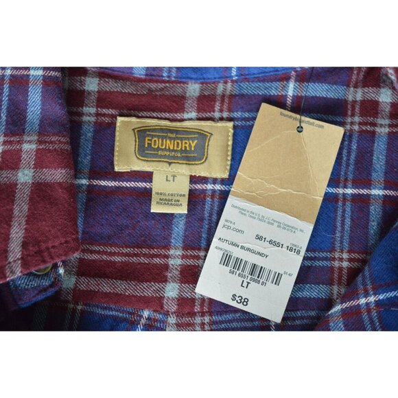 NWT Foundry Mens Red Blue Plaid Button Down Size LT Large Tall Cotton Western - Picture 4 of 7